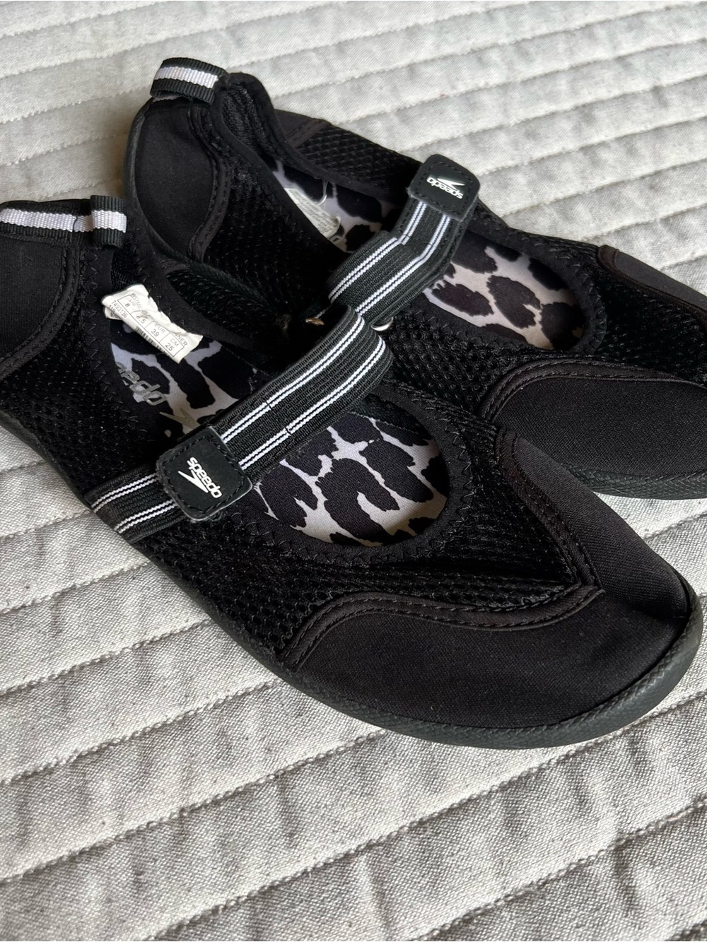 Speedo Black Mesh Slip-On Water Shoes with Striped Elastic Strap